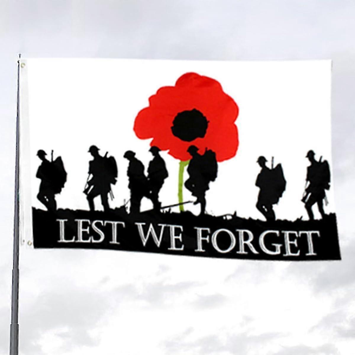 Lest We Forget Red Poppy Army Military Remembrance Day Flag 5ft 3ft Decorations Memorabilia UK Union Jack Veteran Soldier