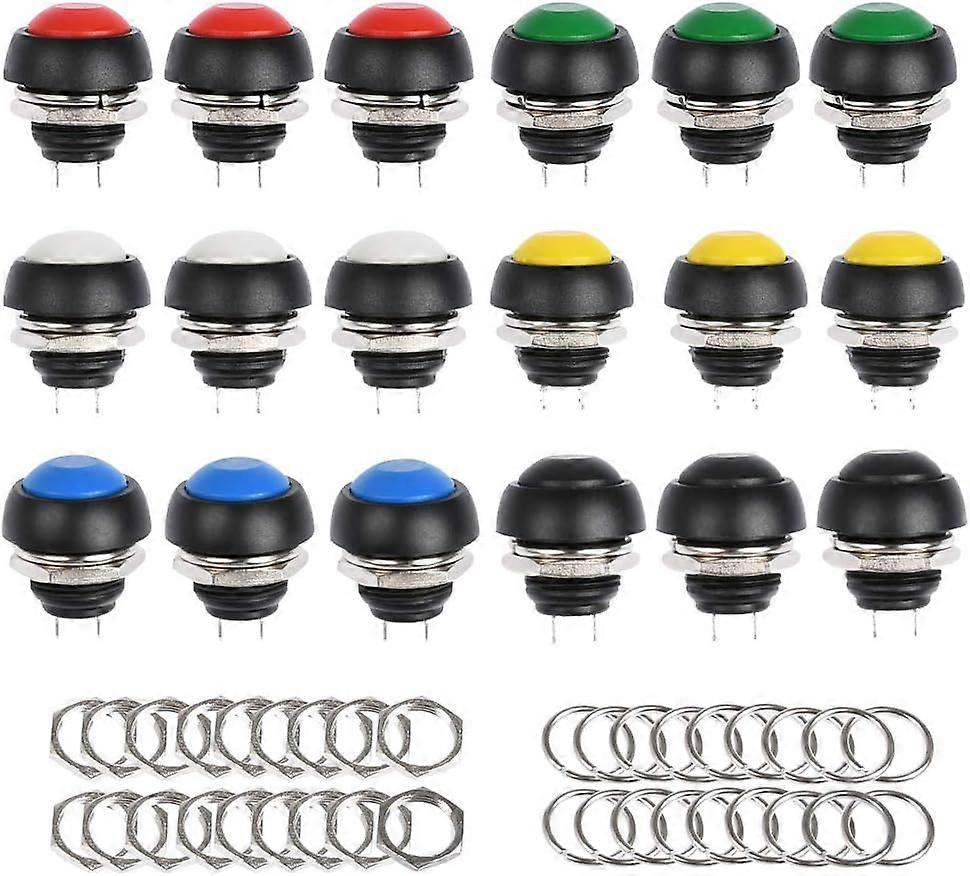 TCGG-18 Pieces Diy Plastic Latch Switch Button 12Mm Mini Waterproof Button Push Button 6 Colors Momentary Switches
