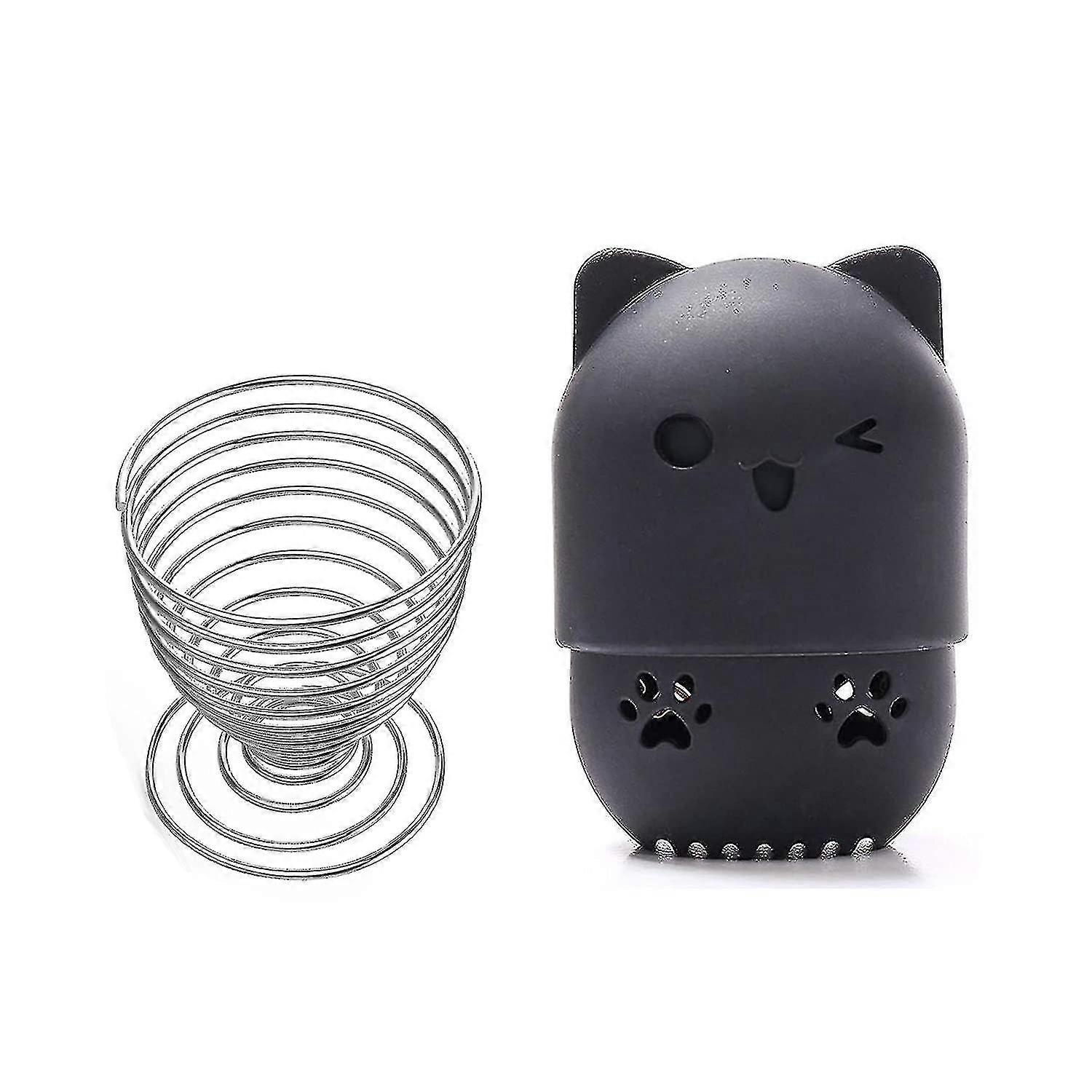 حامل إسفنجة مكياج، حامل إسفنج بيوتي + حقيبة مكياج خلاط سفر بيوتي سبنجر خلاط إسفنجي وحافظات تخزين - أسود + فضي