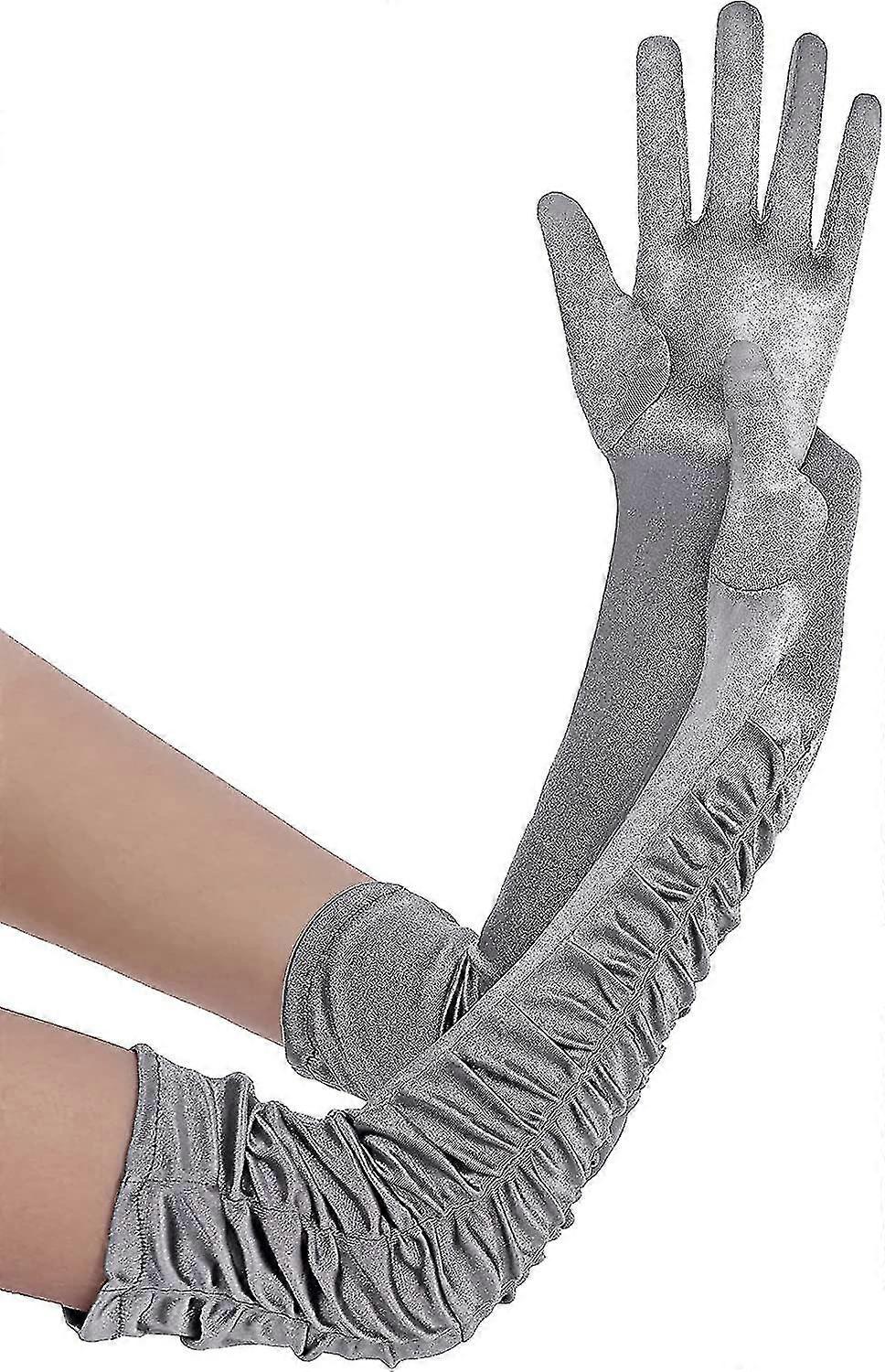 롱 오페라 파티 20 대 새틴 장갑 신축성 어른 사이즈 팔꿈치 길이