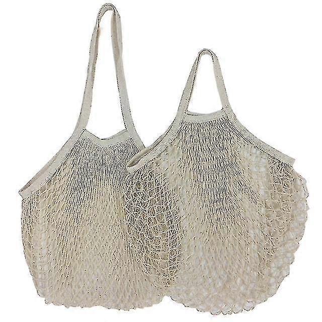 2pcs Net Cotton String Shopping Bag, Reusable Mesh Tote Organizer