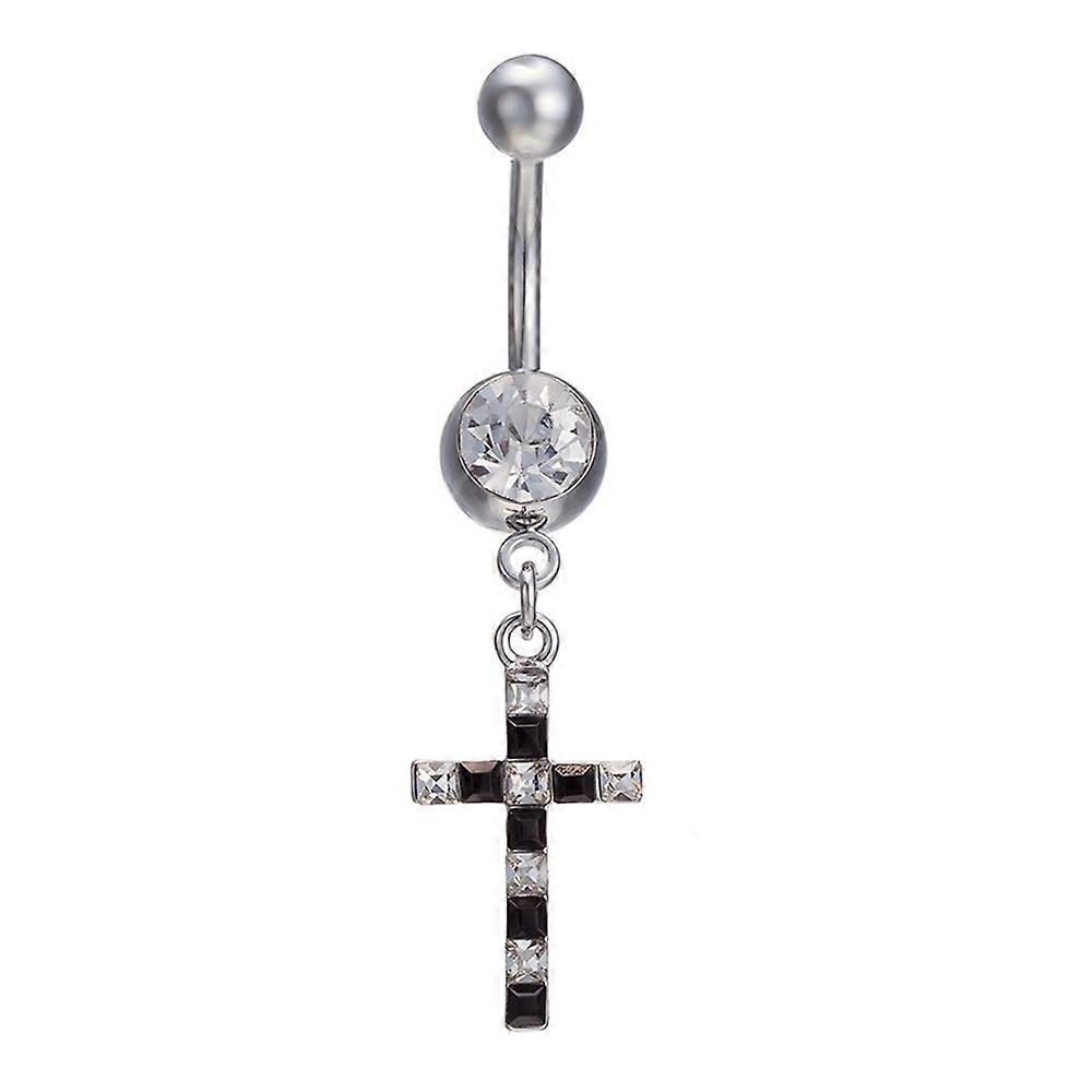 Black White Cross Navel Ring Nail