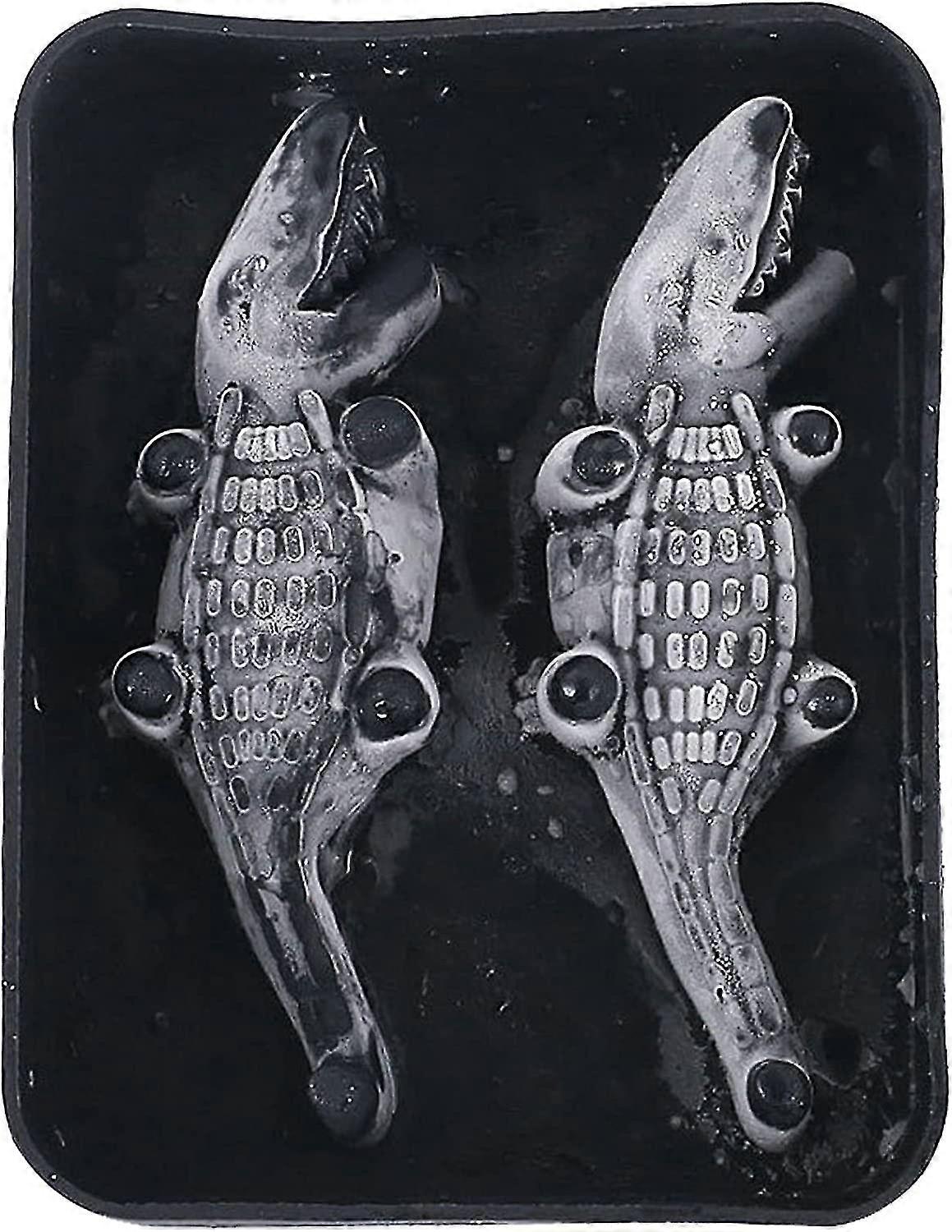 Ice Cube Trays, Crocodile Shape Silicone Ice Tray With 2 Ice Cubes For Freezer, Whisky, Cocktail, Cookies, Candy, Chocolate, Bpa Free ( 2 Packs) (blac