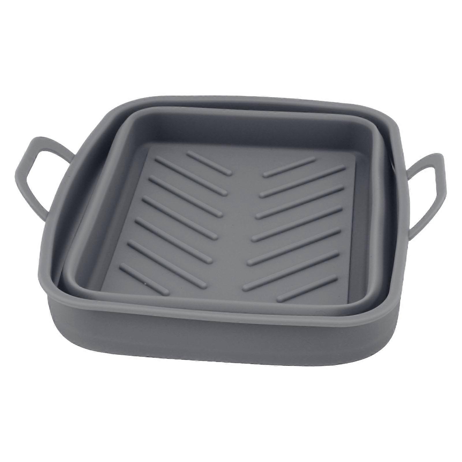 2 Stück Fritteuse-Liner Hitzebeständiges Silikon-Rillen-Design Leicht zu reinigender Fritteuse-Topf mit Griff Grau