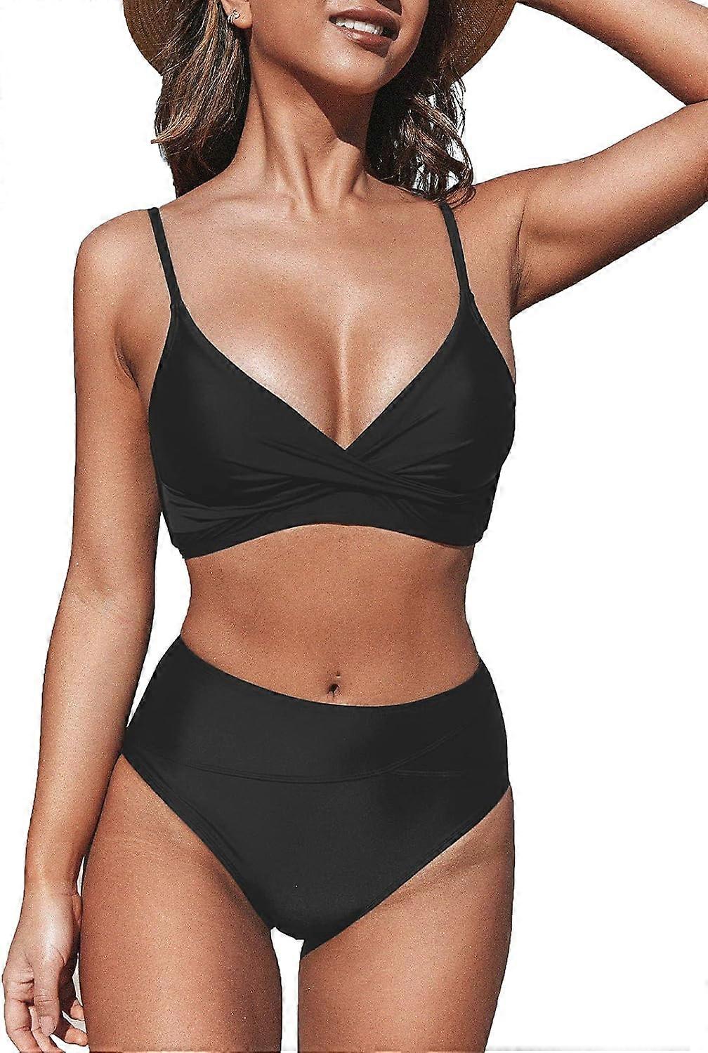 Bikini for kvinner Sett todelt badedrakt med høy midje V hals vri foran justerbare spaghetti stropper Badedrakt