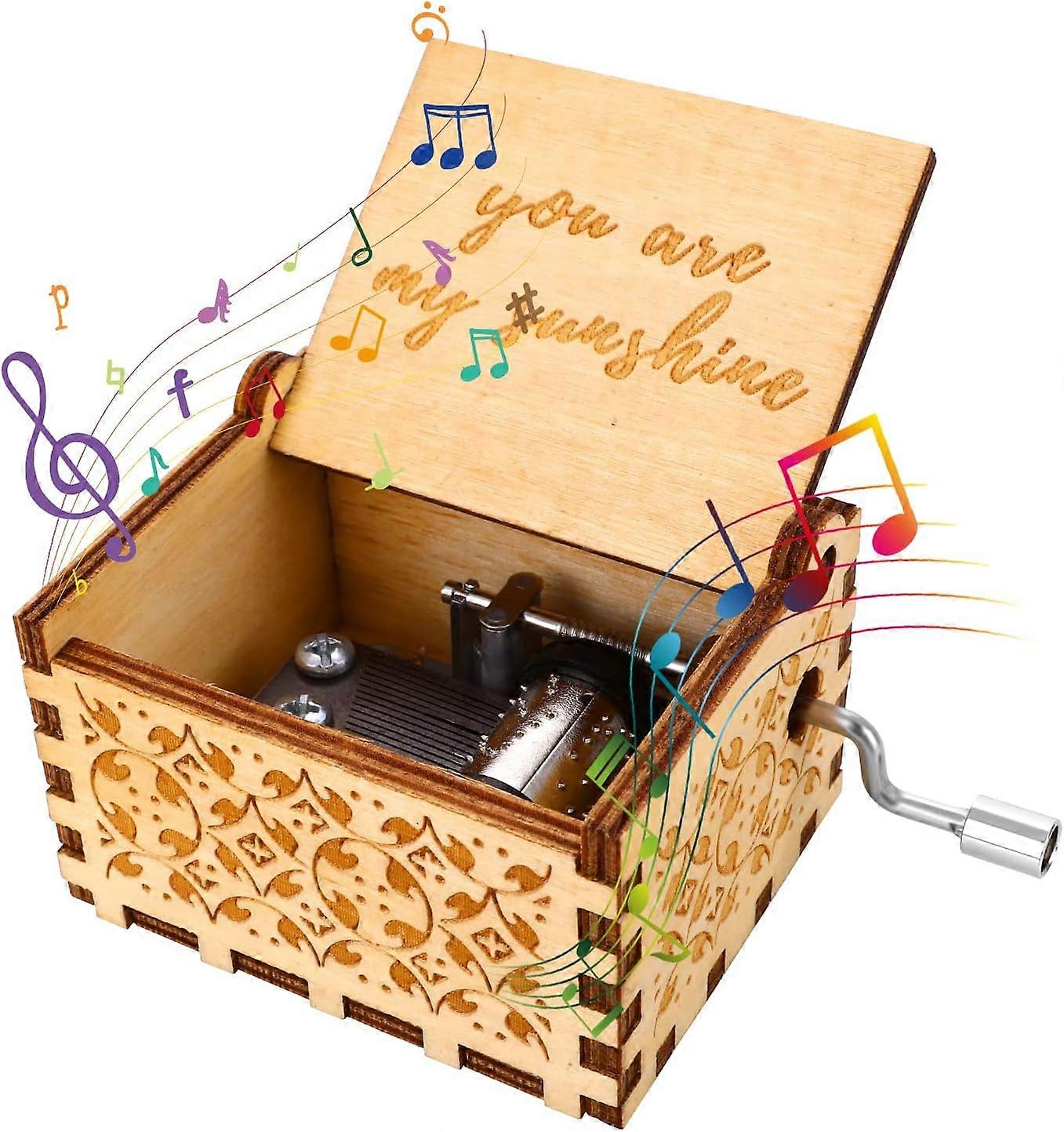 You Are My Sunshine Hand Crank Music Boxes,Wooden Music Boxes Mini Wooden Vintage Classical Music Box,Valentine's Day Gift