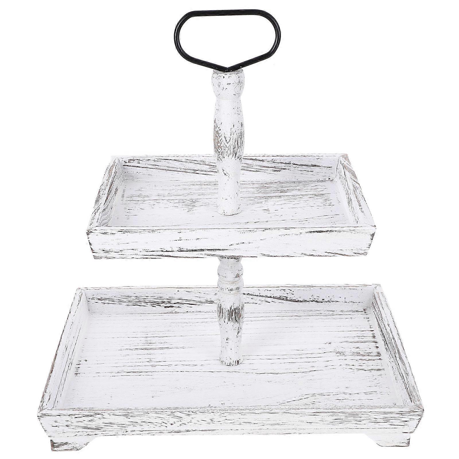 حامل كيك خشبي يقدم حامل 2 طبقة طبق فواكه صينية حلوى حامل كب كيك