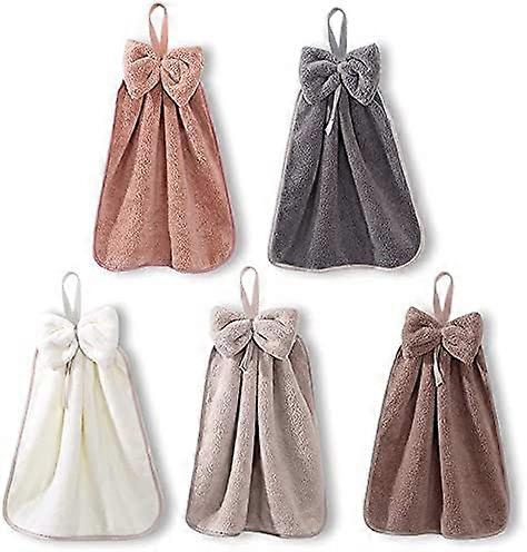 5 Pcs Bow Hand Towels with Hanging Loop (5 Colors)