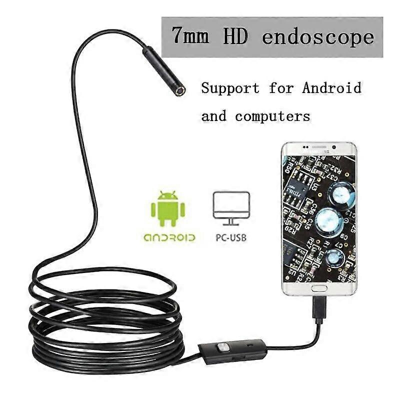7mm USB Endoscope Camera 2M Flexible Hard Cable Endoscope IP67 Waterproof Detection Pipe Camera For Android PC Notebook