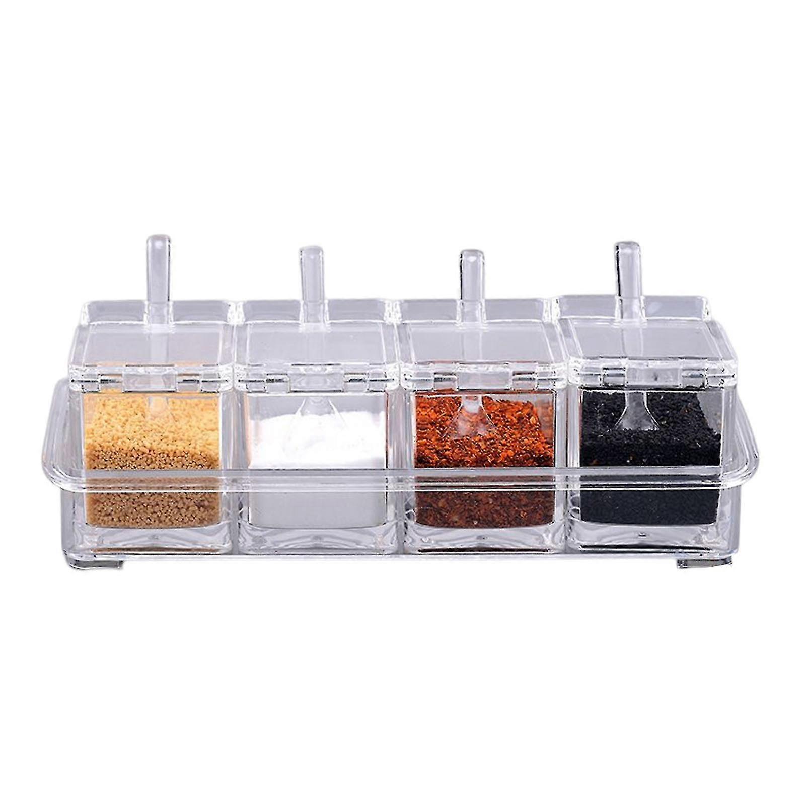 Clear Kitchen Spice Jar With Lid With Spoon 4-in-1 Detachable Seasoning Jar Set For Sauces Sugar Spice Beans