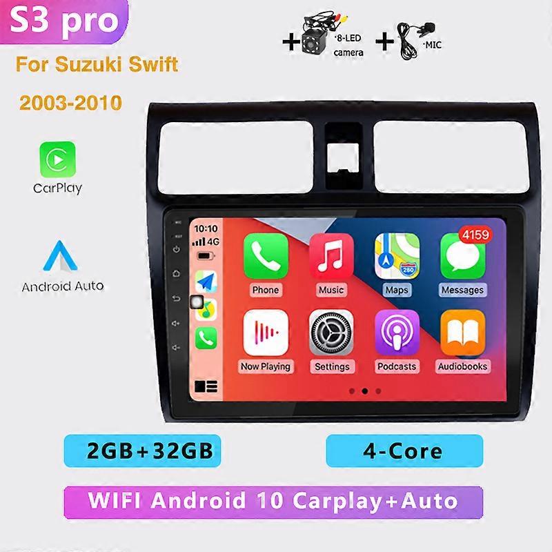 2DIN 4+64G Car radio Android multimedia player Carplay Auto GPS navigation NO DVD For Suzuki Swift 2003 2004 2005- 2010