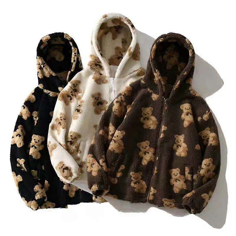 Teddy Bear Print Warm Jacket For Womens