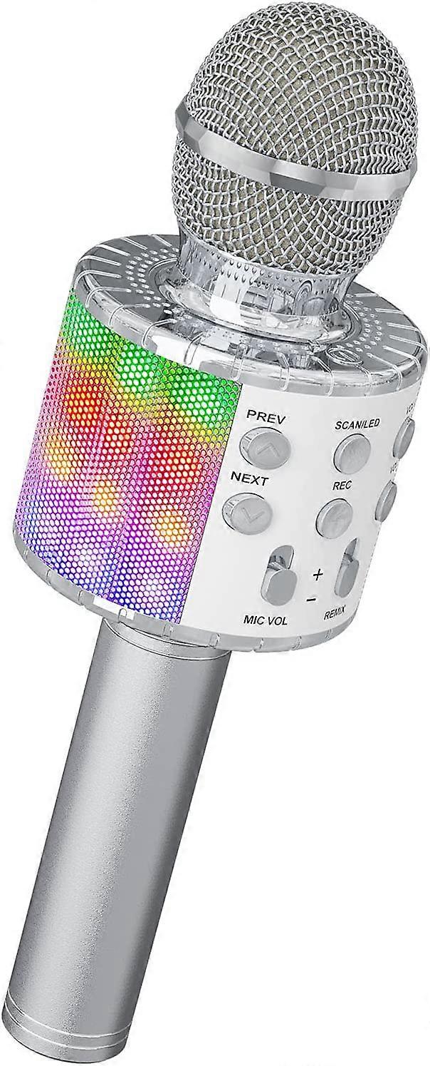 Wireless Karaoke Microphone, Portable 4 in 1 Bluetooth Microphone Karaoke Player with Dancing LED