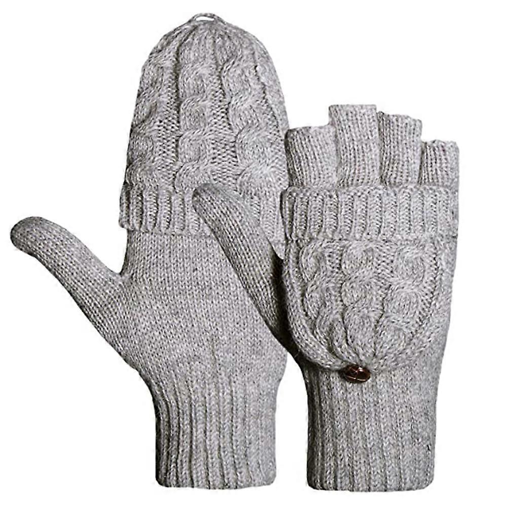 Flip Cute Dual-use Wool Gloves, Warm Autumn and Winter Half-finger Wool Gloves Light Gray