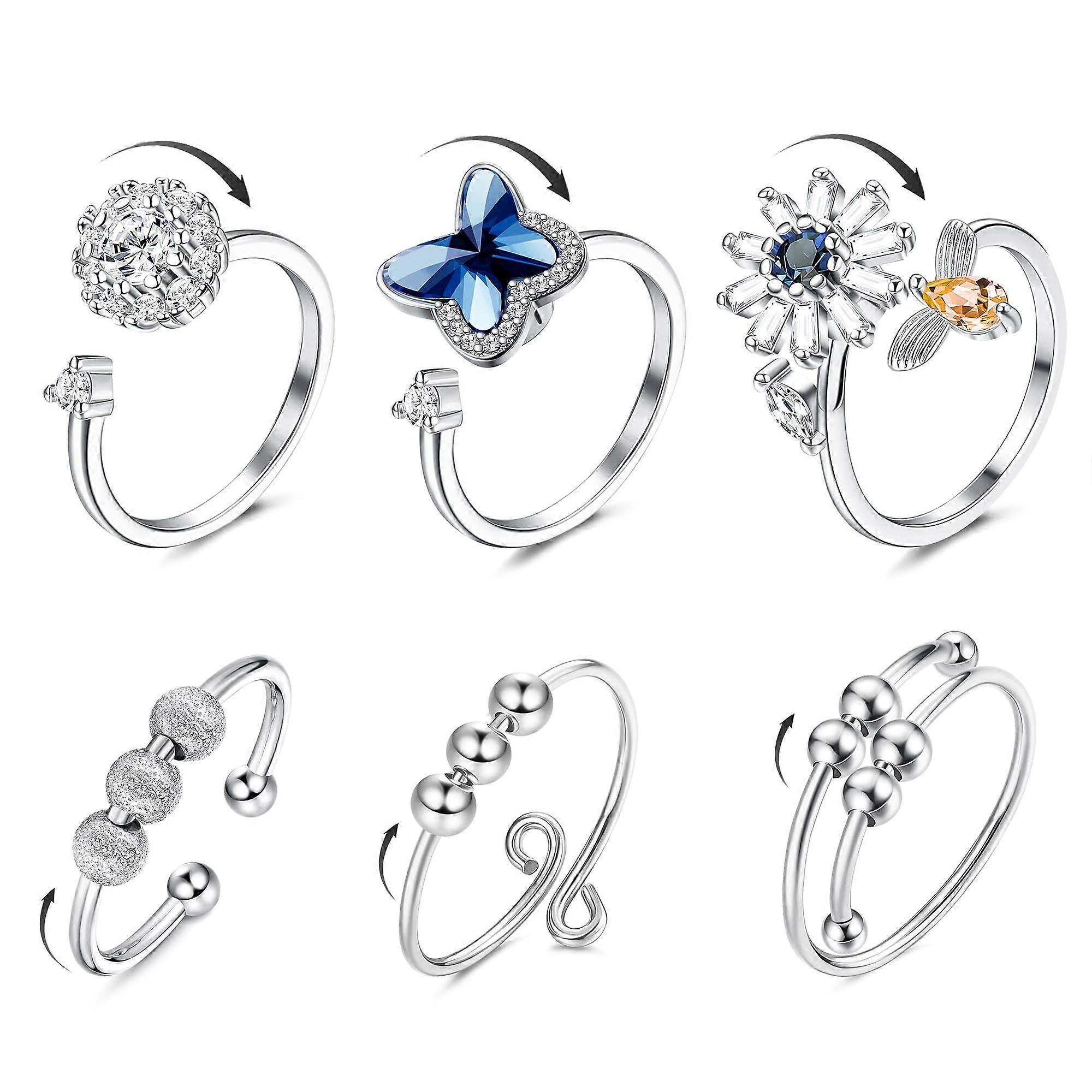 6 angstring vrouwen verstelbare split ring set roterende ring ring ring geschikt voor angst