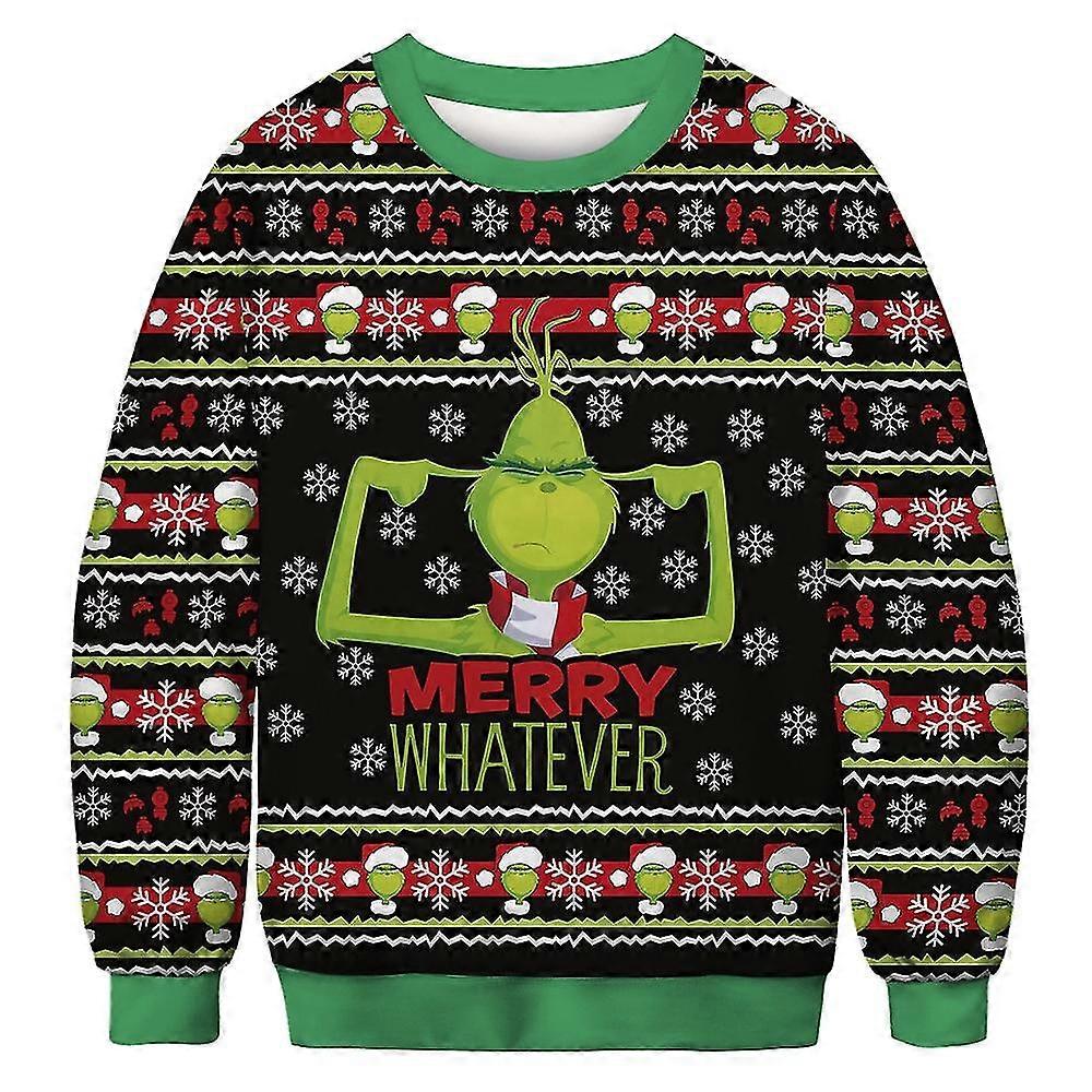 Grim julepullover Sjov 3D-printet sweater Mode Unisex Langærmet efterårs vinterfesttøj