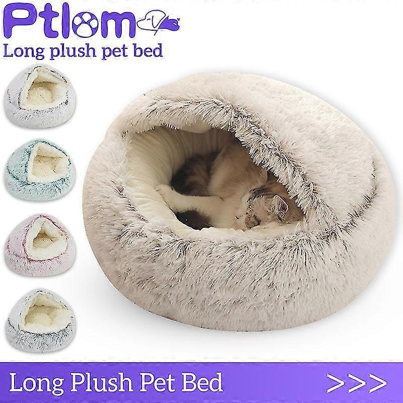Winter Long Plush Pet Cat Bed Round Cat Cushion Cat House 2 In 1 Warm Cat Basket Cat Sleep Bag Cat Nest Kennel For Small Dog Cat