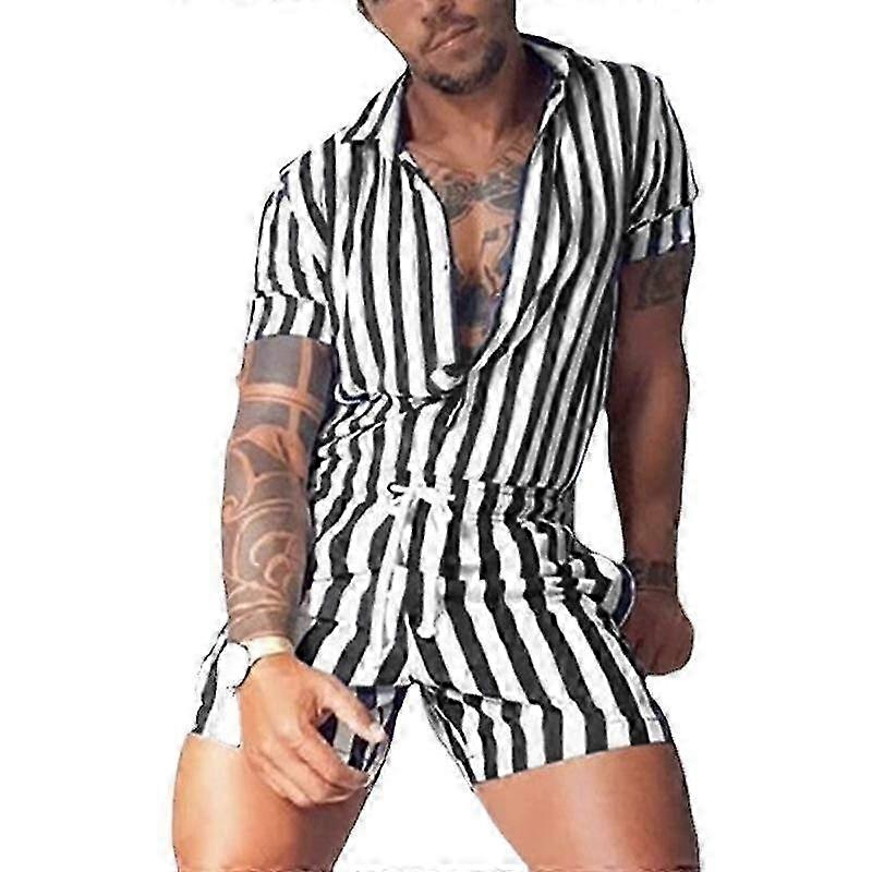 Herren Kurzarm-Onesie mit gestreiftem Print