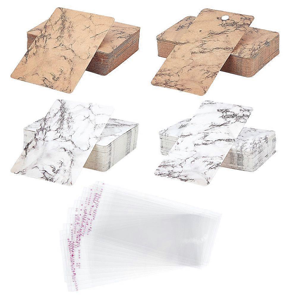 Necklace & Earring Display Cards Rectangle with Marble Pattern Cardboard OPP Cellophane Bags Mixed Color 300pcs/set