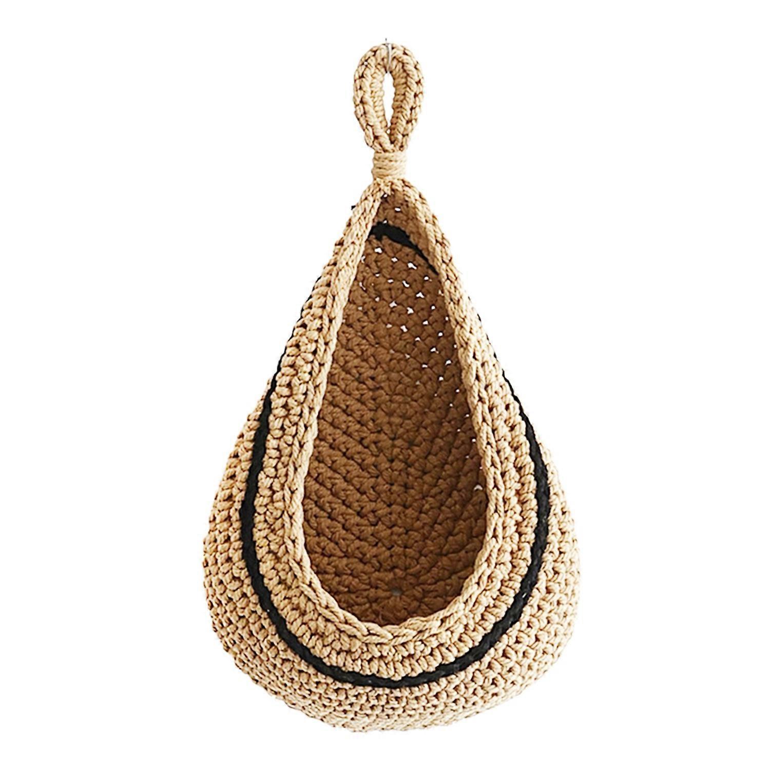 Woven Hanging Wall Basket Rustic Boho Style Handmade Large Jute Waterdrop Shape Fruits Vegetable