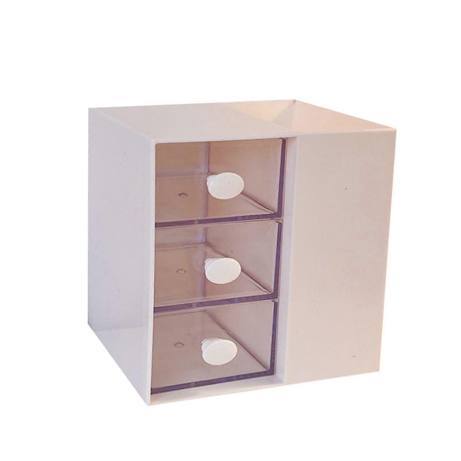 Desktop Storage Box Drawer Design Large Capacity Decorative Simple Dust Cover Skincare Storage Box Beige with Stickers