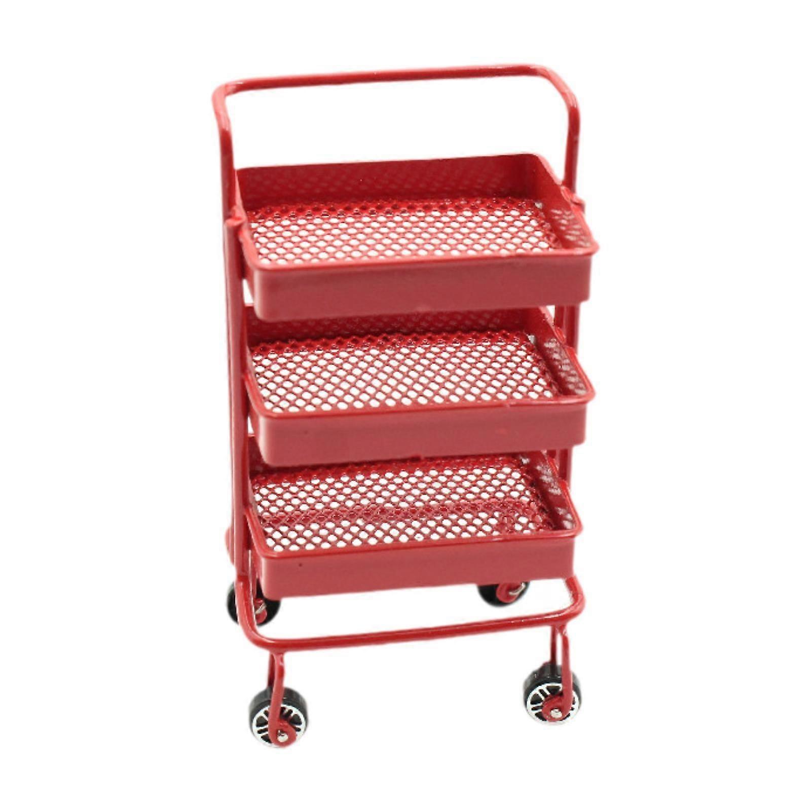 1/12 Scale 3 Layers Simulation Ornament Storage Rack for Kitchen Room red