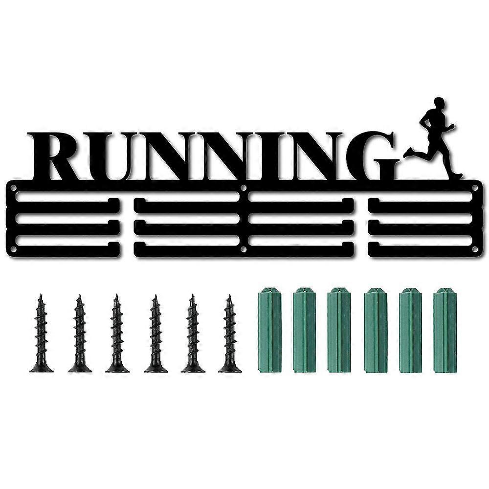Iron Medal Holder Medals Display Hanger Rack Medal Holder Frame Rectangle with Word RUNNING & Screws Black 150x400mm