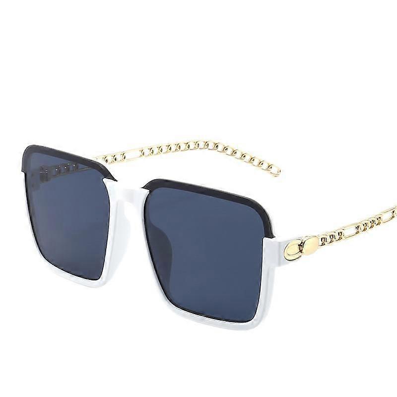 Wekity Fashion Chain Temple Square Large Frame UV Blocking Sunglasses
