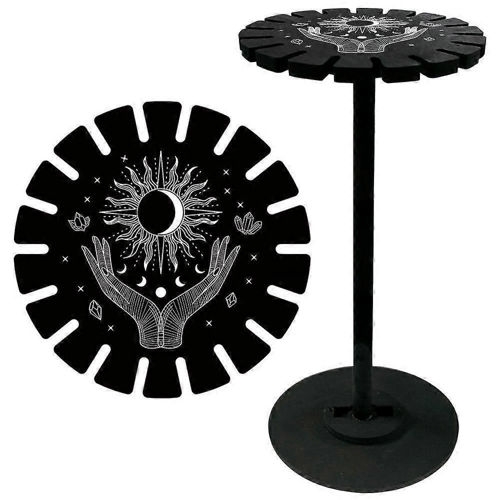 Hands Holds Sun Crystal Pendulum Shelf Pendant Display Holder Stand Black Wooden Magic Tarot Dowsing Divination Metaphysical Boards Witchy Stuff for H