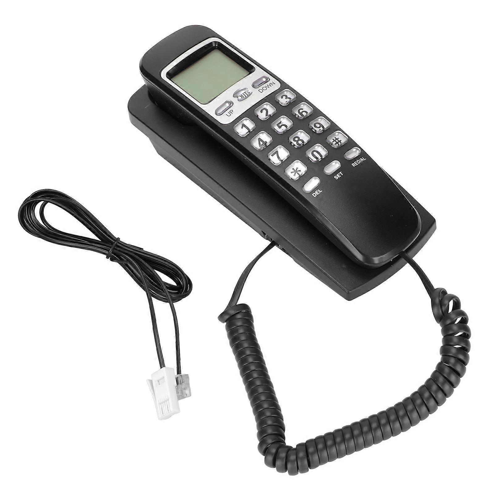 Black Wired Wall Phone with LCD Display, Caller ID, and Multifunctional Features for Home/Office