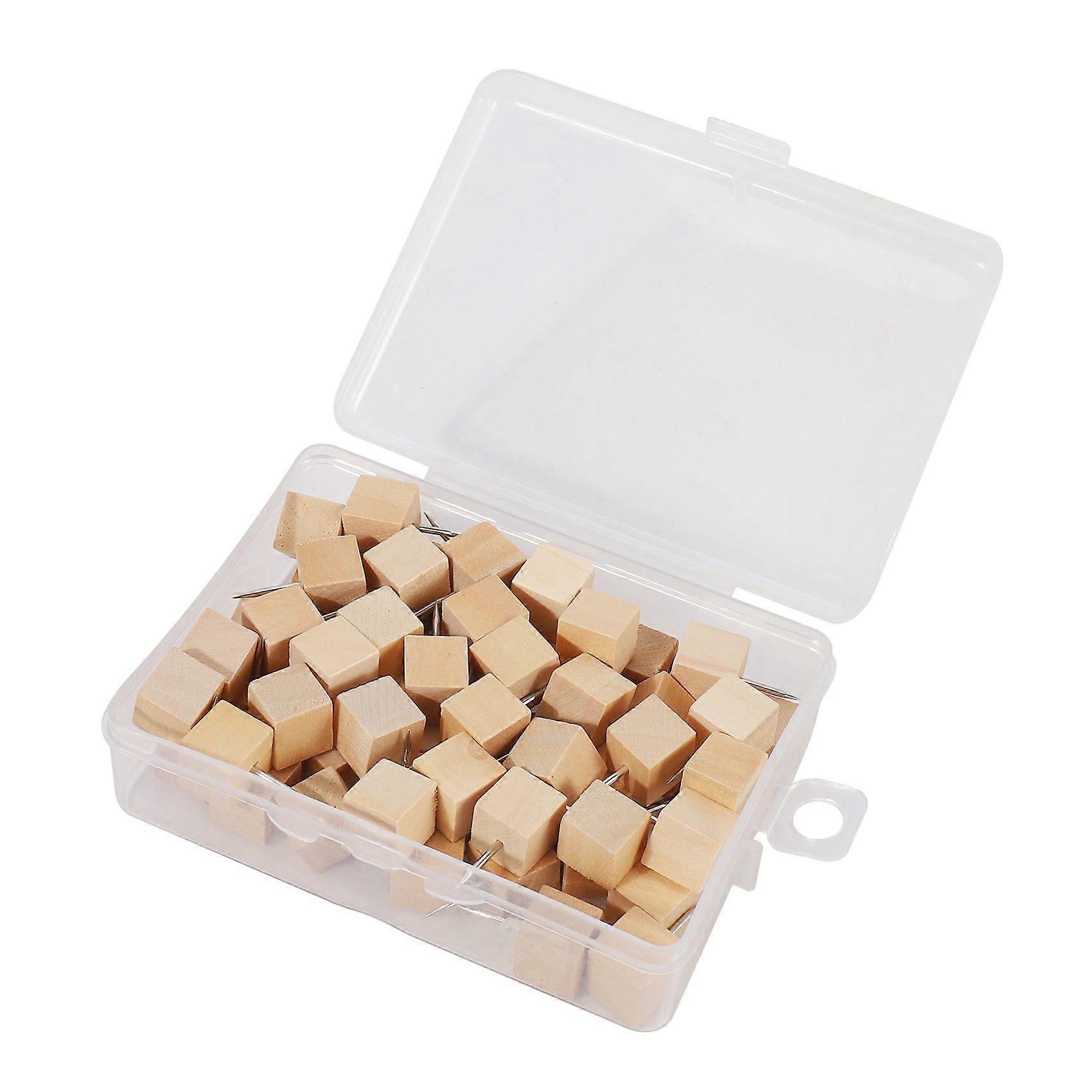60pcs Square Wood Decorative Push Pins, Wood and Steel Needle Point Thumb Tacks for Photos, Maps and Cork Boards