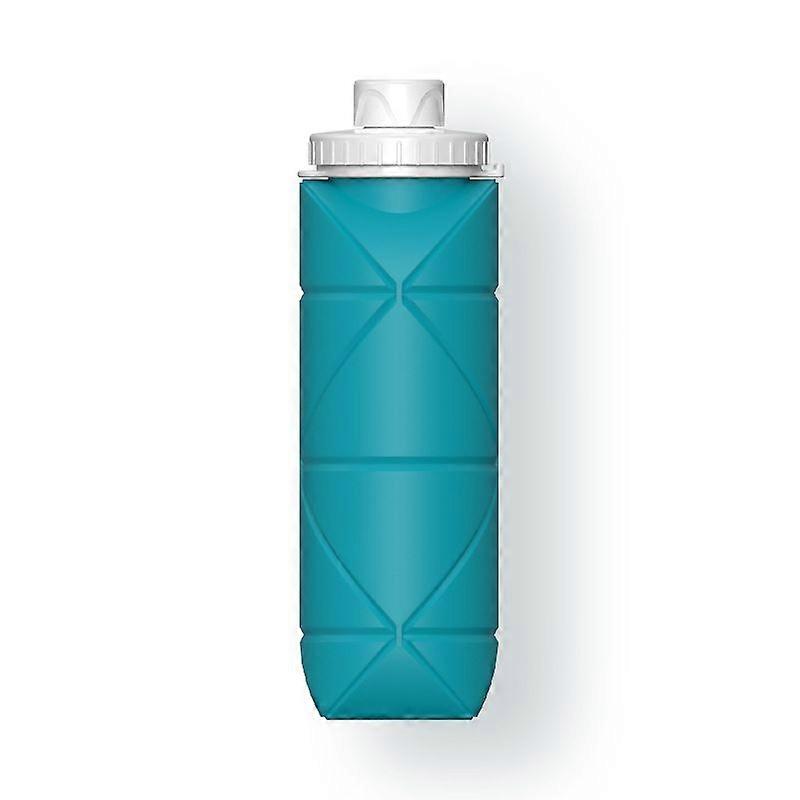 Cycling Travel Portable Silicone Folding Water Bottle Cyan 600Ml