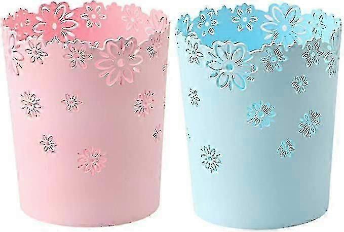 Plastic Trash Can Hollow Flower Wastepaper Basket Round Lidless Garbage Container Bin Pink Bins