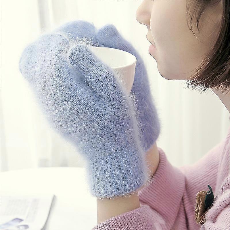 Women Winter Warm Gloves Elastic Full Finger Mittens Soft Rabbit Fur Thermal Plush Knitted Riding Gloves