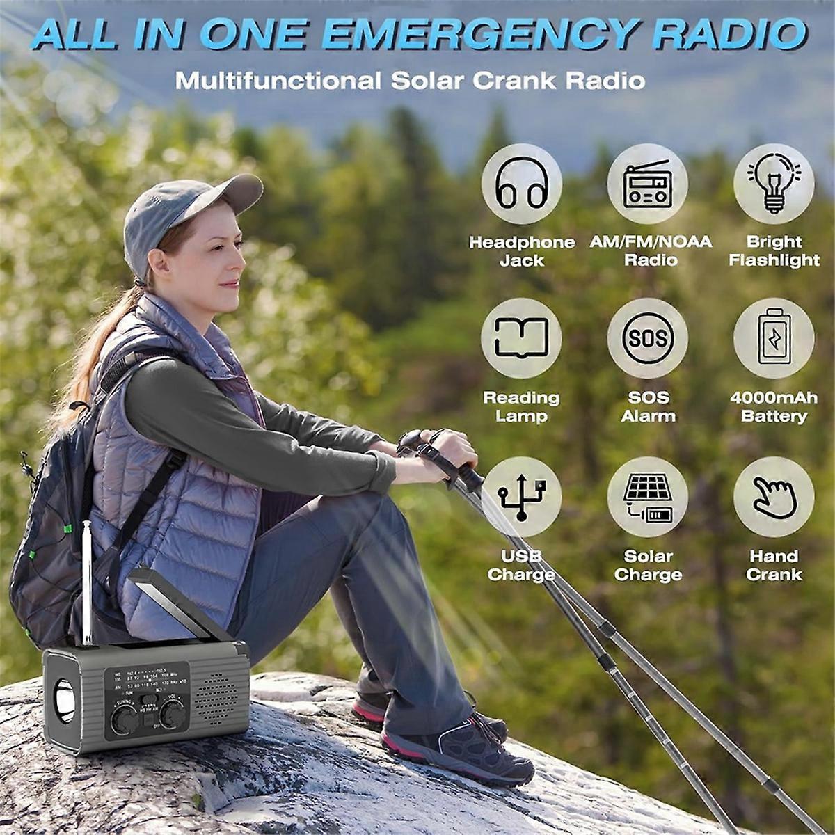 Emergency Radio Hand Crank Radio Multi-Function AM/FM/ Solar Hand Crank Emergency Radio SOS Alarm 4