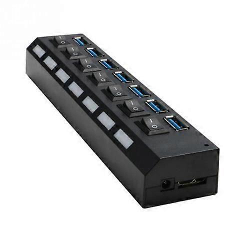USB Hub - GENERIC - 7 Ports - Plug and Play - Black - 19x3.4x1.5cm