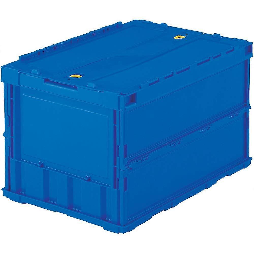 Trusco TR-C50B-DB Thin Folding Container, 1.0 Gal Dark Blue Storage Box with Locking Cover and Durable Design