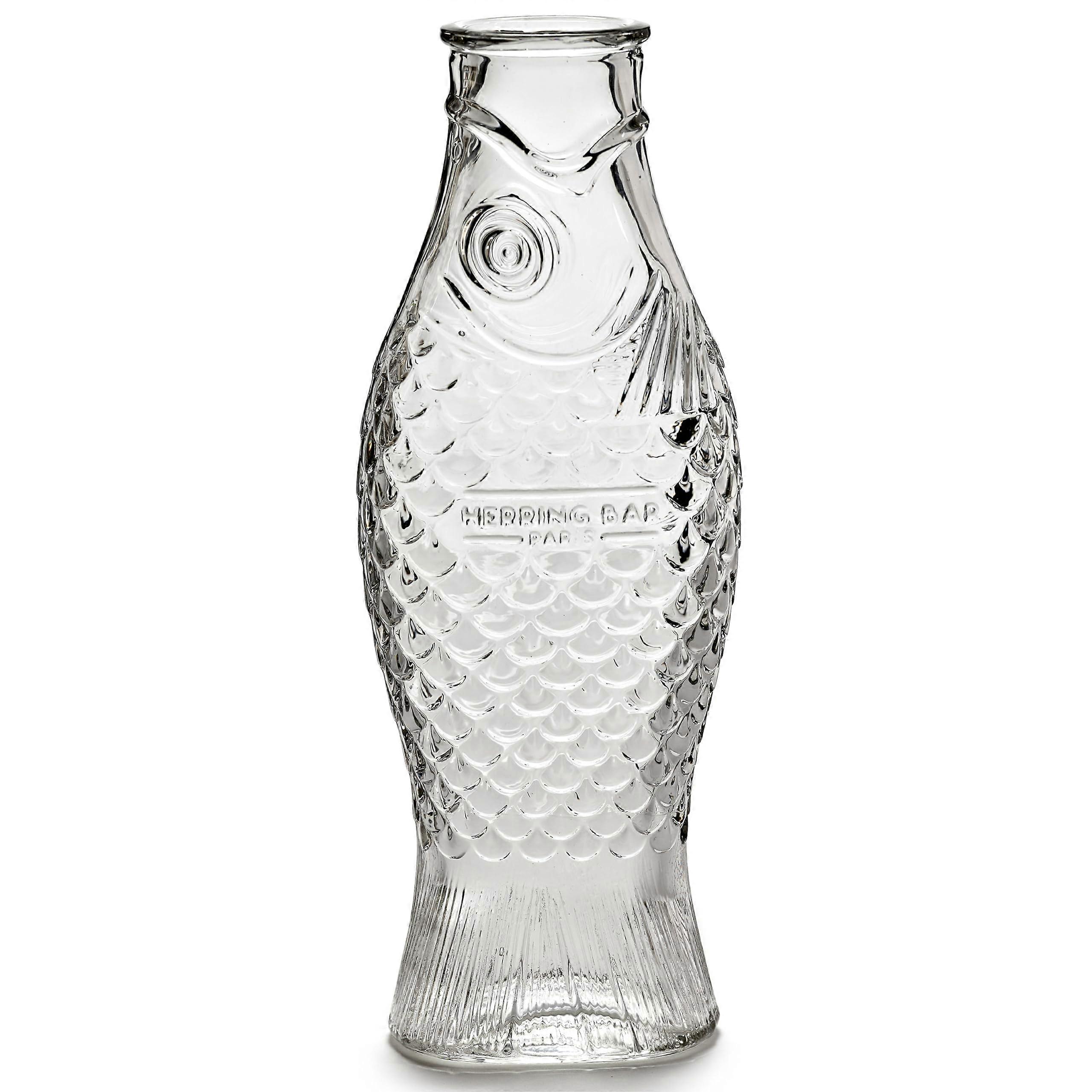 Fish & Fish Glass Water Pitcher by Paola Navone | 28.74 fl oz Carafe Decanter | Clear Container for Hot/Cold Drinks | Vase