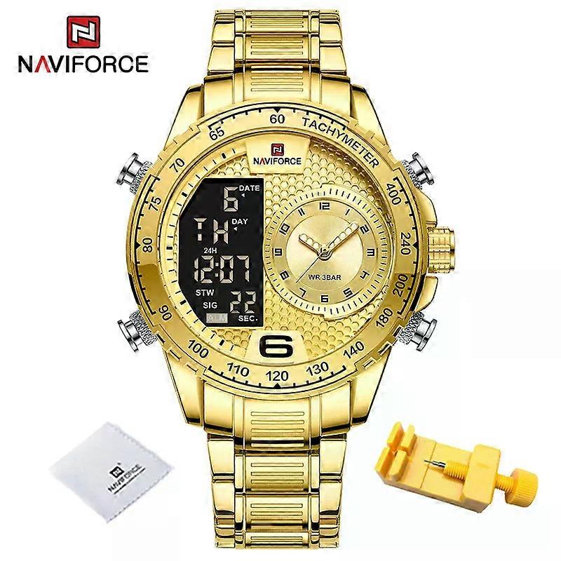 Naviforce יוקרה מותג חדש שעון לגברים נירוסטה תצוגה כפולה קוורץ שעוני יד עמיד למים ספורט צבאי שעון זכר