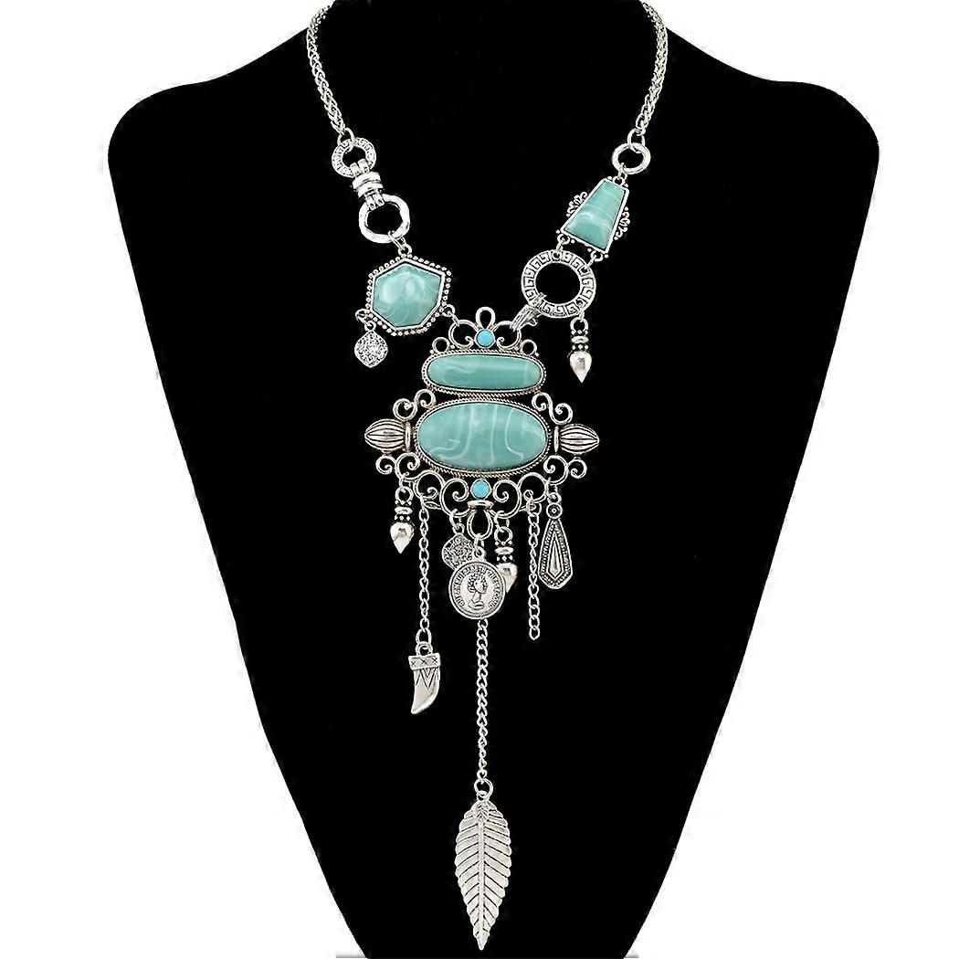 Exaggerated Openwork Pattern With Turquoise Alloy Stones Necklace Necklace(Silver)