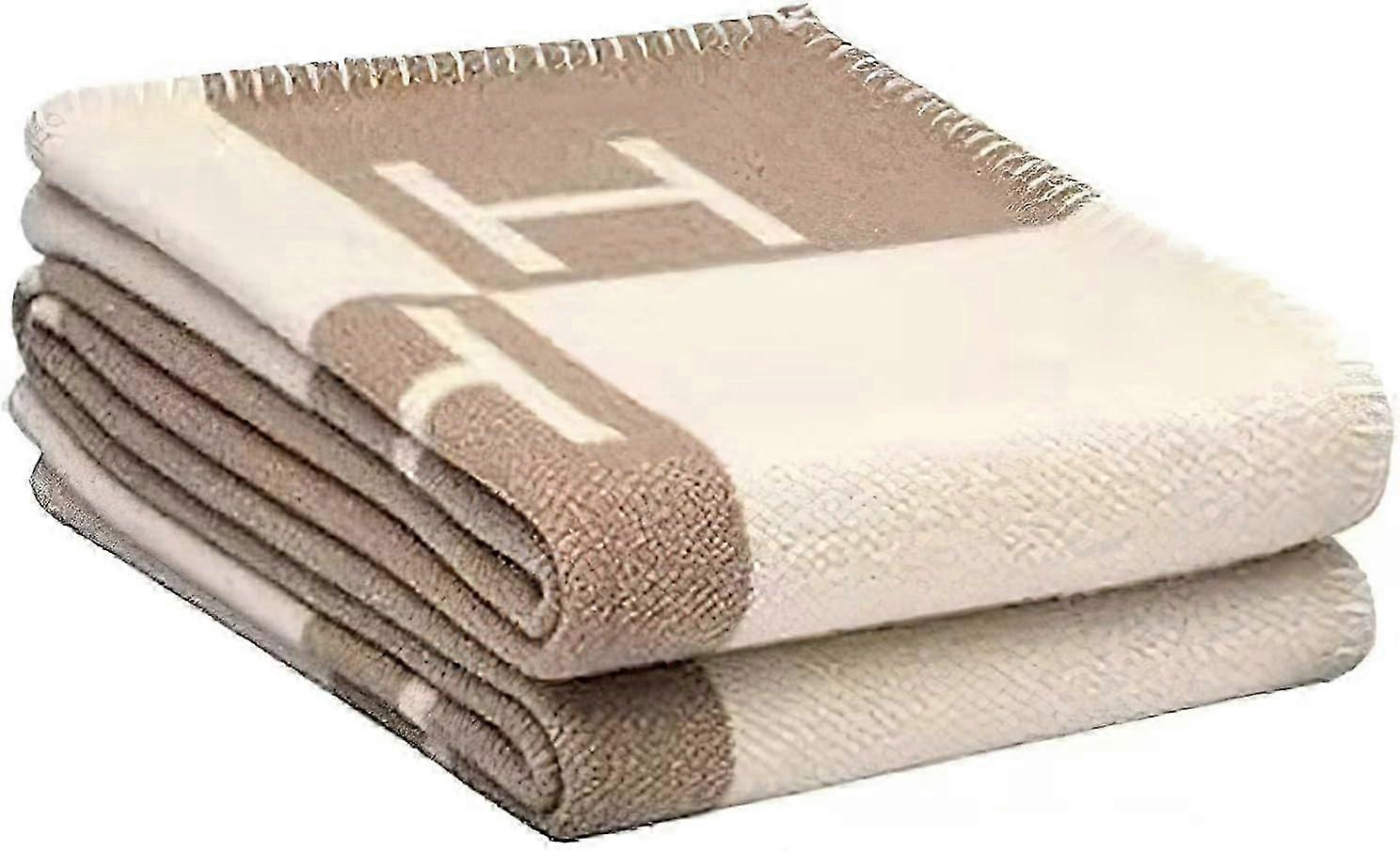 Plaid H felt cashmere blend crochet portable 130x160cm khaki  [PB]
