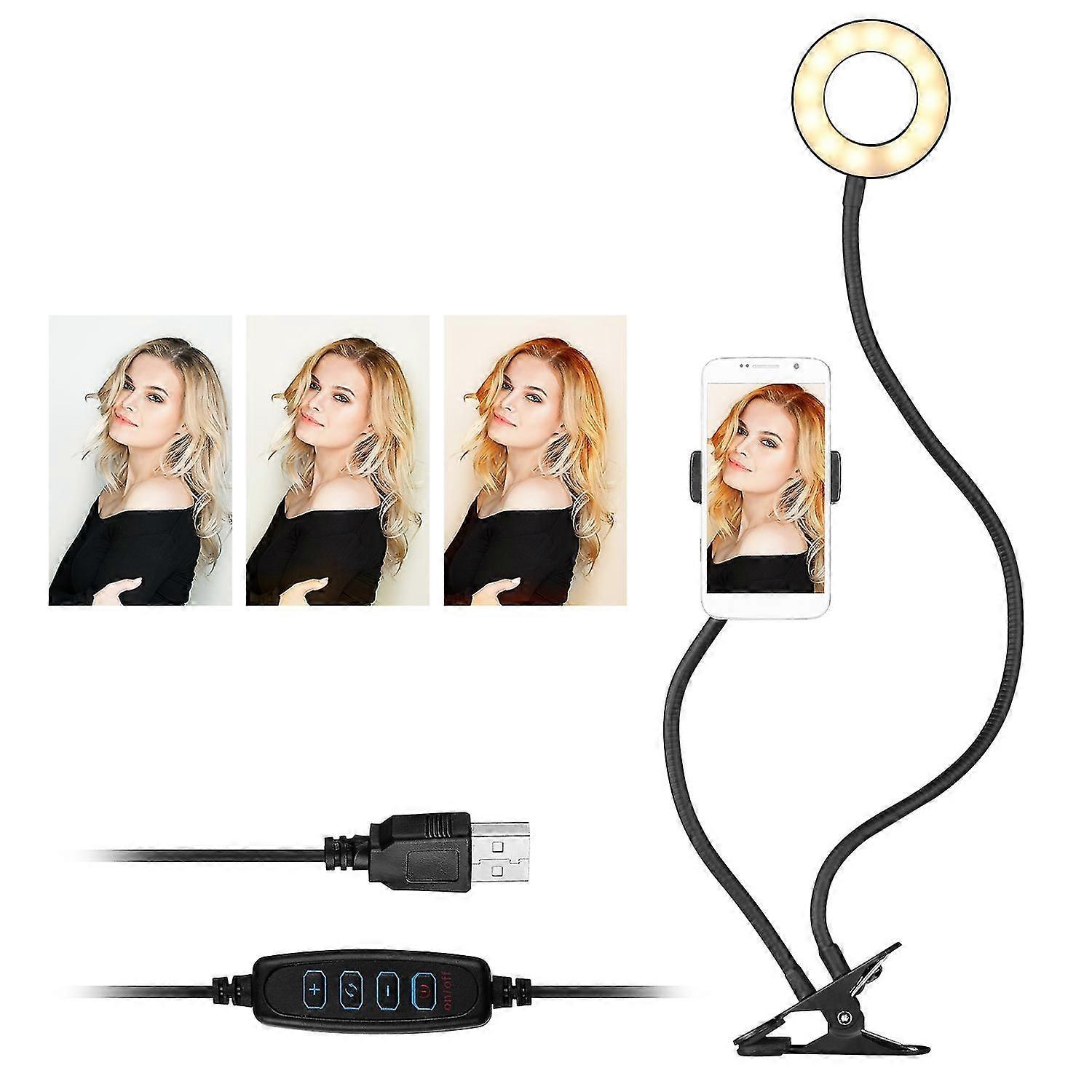 Webcam Light Stand 3.5 Inch Clip-on Mini Usb Ring Light 3 Lighting Modes