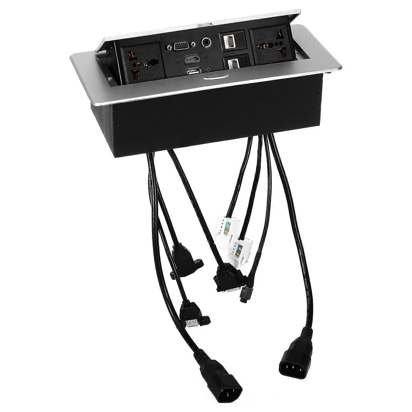 1Pc Multimedia Outlet Socket Connection Box Desktop Up Socket for Conference Room (Silver)