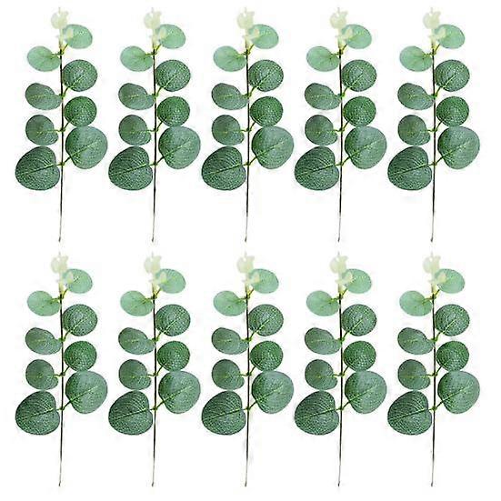 10Pcs Artificial Eucalyptus Leaves Branch with Stem Realistic Reusable Faux Green Plants Greenery Home Table Centerpiece Decoration Photo Props