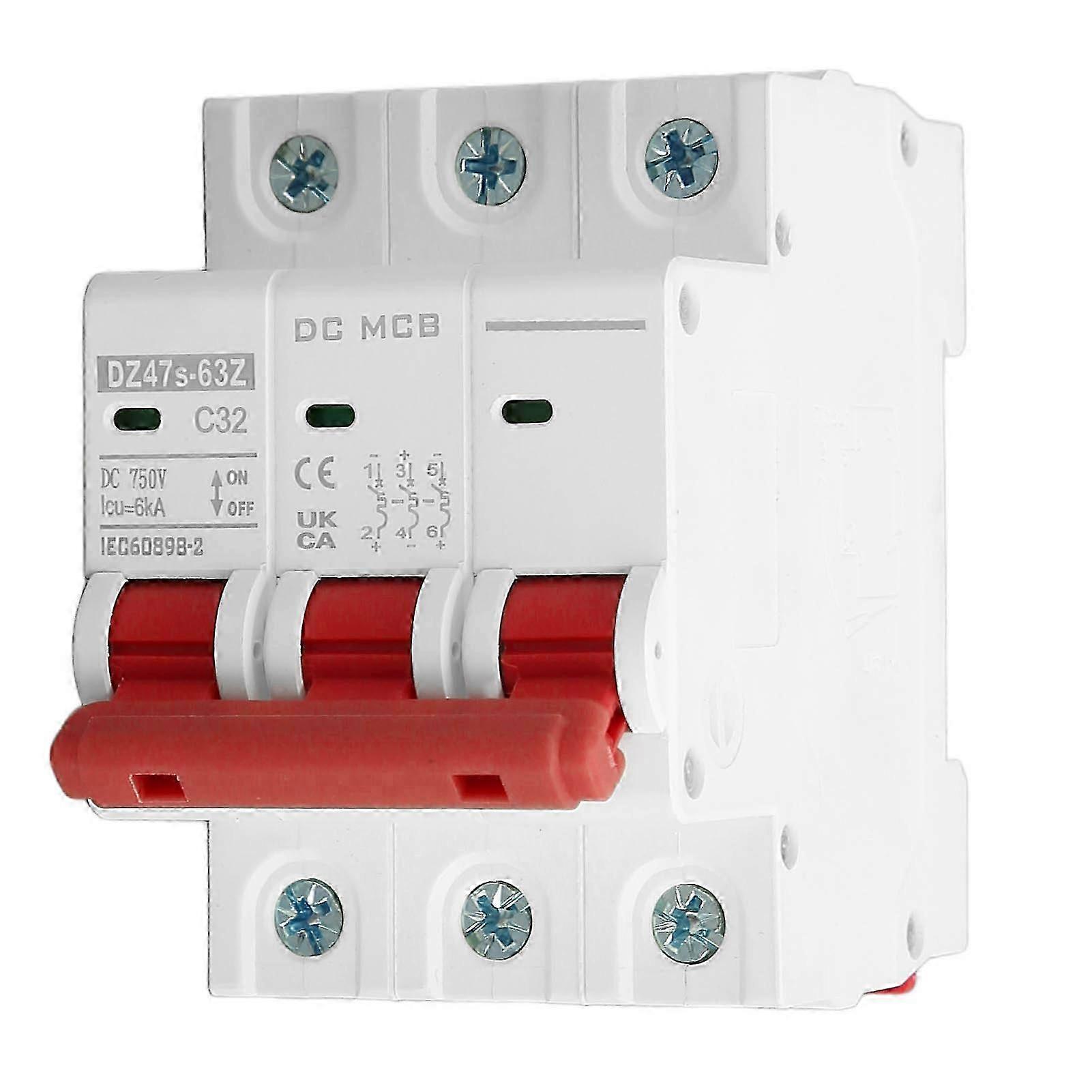 3P Small Circuit Breaker 6000A Breaking Ability Magnetic System Mini Circuit Breaker DC750V 32A