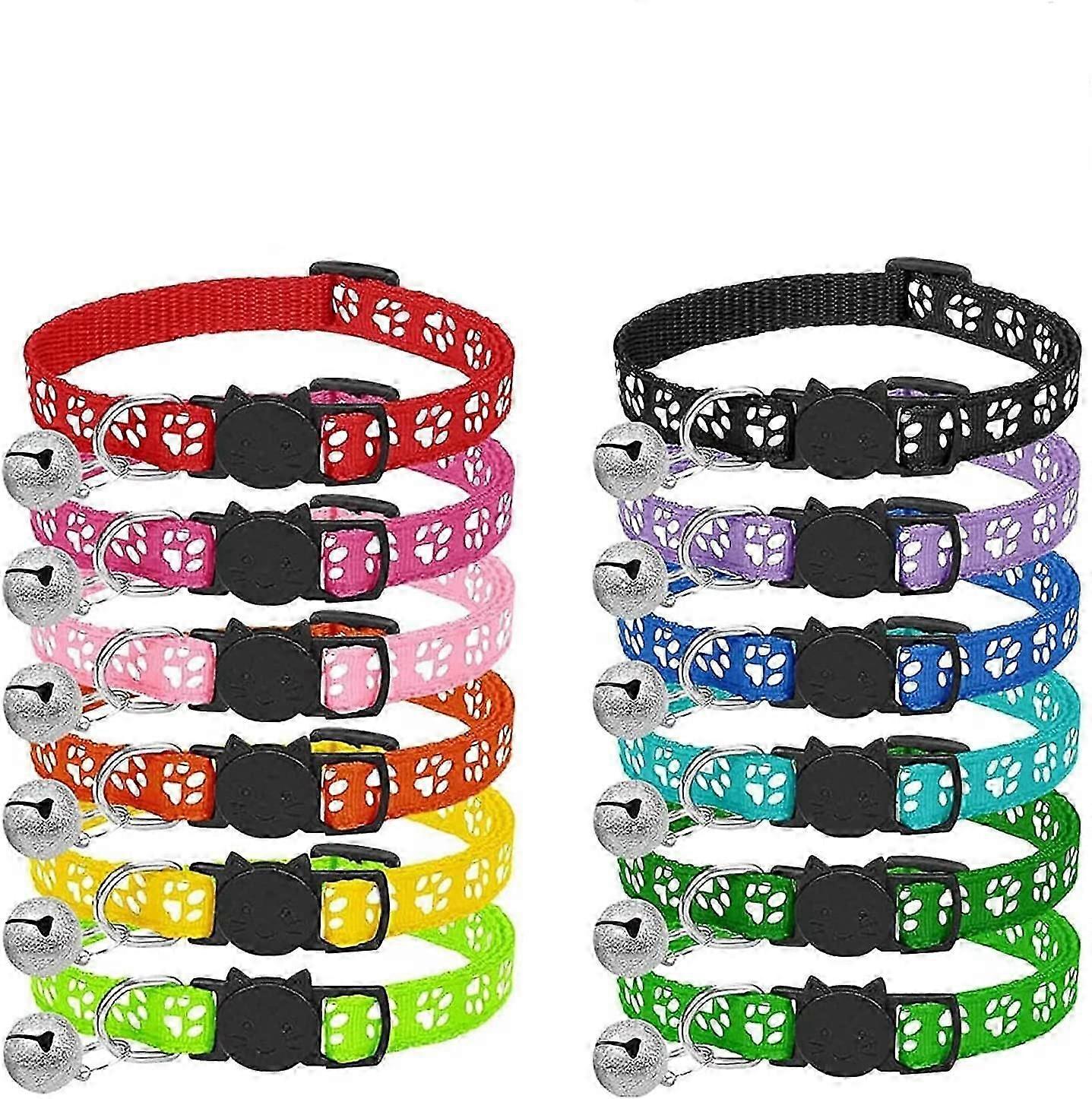 Cat Collar - 12pcs Anti-Strangulation Collar with Reflective Strap and Bell