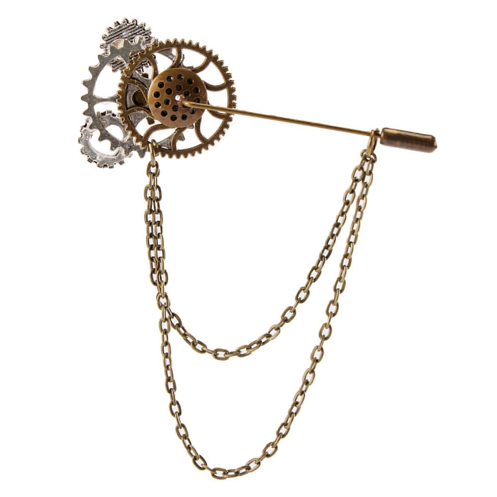 ヴィンテージラペルピンウェア男性女性スチームパンクギアブローチゴシックジュエリーカラーピンメタルチェーンパーティーギフトゴールド