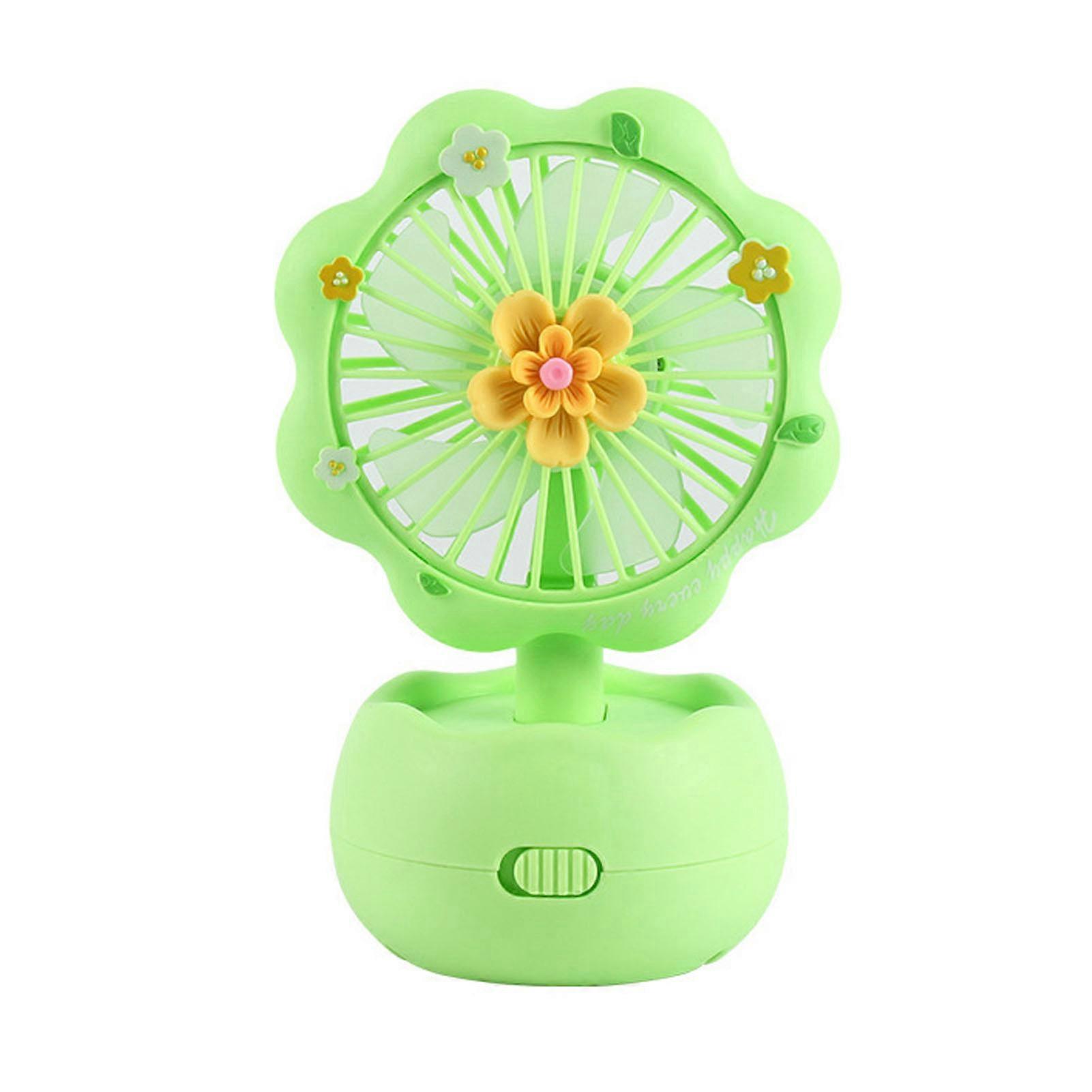 Handheld Mini Fan Kids Small Portable USB Rechargeable Desktop Silent Cooling Fan Green Flower Shape
