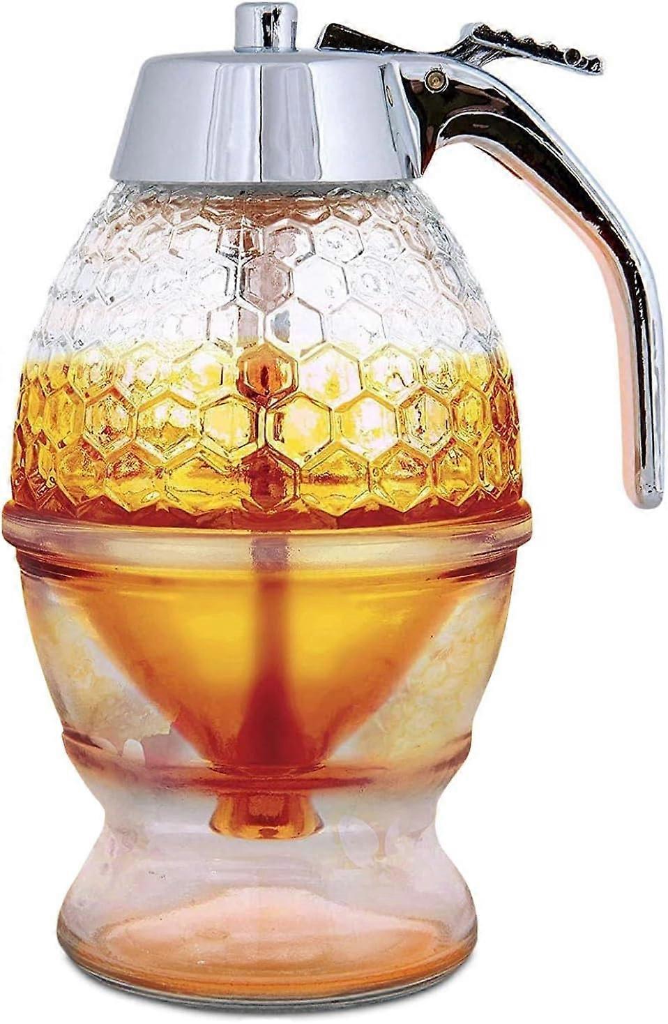 Dripless Glass Honey Dispenser 8 oz with Non-Drip Spout for Kitchen Use, Clear Design, Easy Pouring and Cleaning