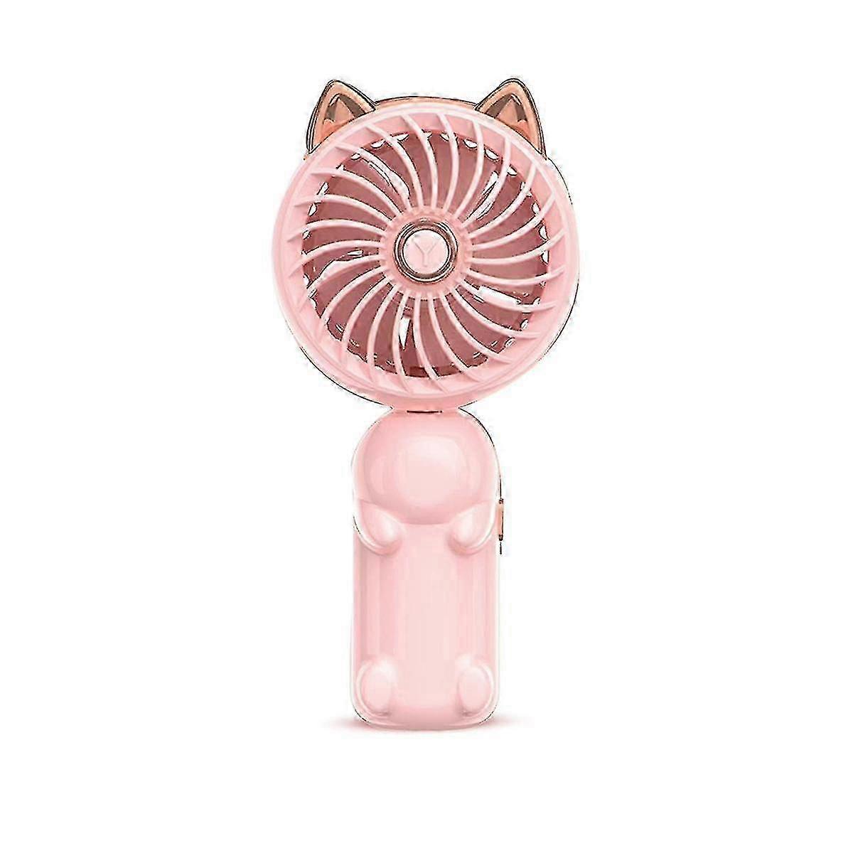 Pink Portable Foldable Mini Hand Fan with Ears & USB Rechargeable Battery